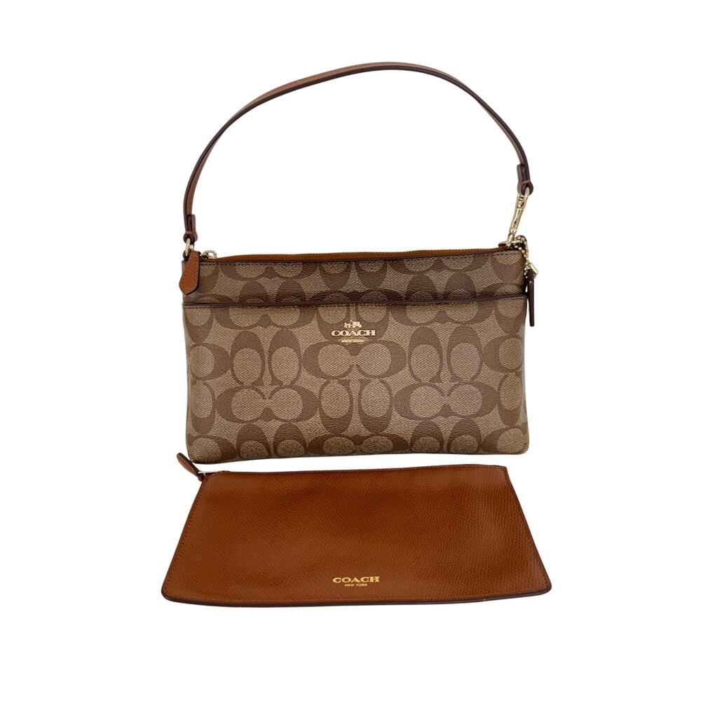Coach Signature Shoulder Bag Baguette Pop-Out Removable Pouch F65806 Brown